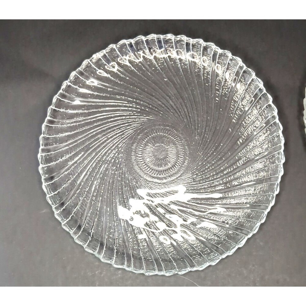 2 Vintage Seabreeze Swirl Glass Plate – 7.75 ” Pressed Glass Bread Plate